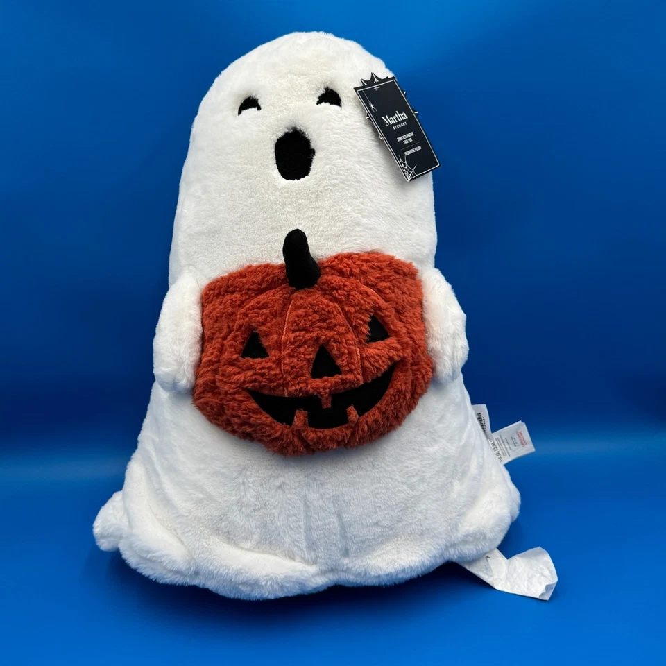 Martha Stewart 万圣节 Ghost Holding 南瓜 毛绒枕头 BOO! -22英寸 — 第 1/4 张图片