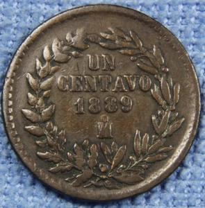 1889 Mo Mexico 1 Centavo Large Copper - Picture 1 of 2