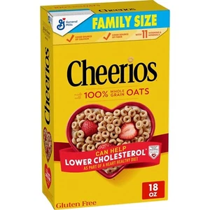 Cheerios, Heart Healthy Gluten Free Breakfast Cereal, Family Size, 18 oz - Picture 1 of 9