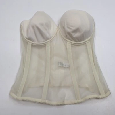 复古 Wacoal 紧身胸衣女式 32D 白色无肩带钢圈紧身内衣上衣 — 第 1/4 张图片