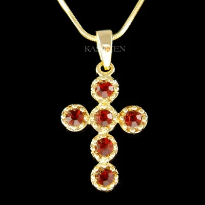 Rot Kreuz mit Swarovski Kristall God Lord Jesus Religiös Halskette Schmuck - Bild 1 von 2