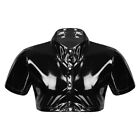 Trendy Black Pvc Patent Leather Men's Crop Top Shirt Blouse Jacket Coat Slim