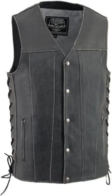 Milwaukee Leather MLM3521 Men's Distressed Grey V-Neck Motorcycle Rider Vest - Image 1 of 4