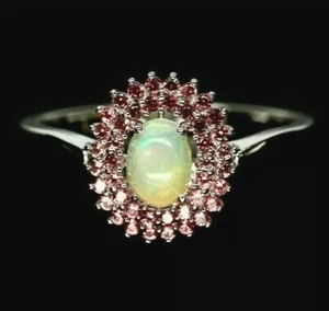 NATURAL 5 X 6 mm. ANILLO MULTICOLOR ÓPALO Y ZAFIRO PLATA ESTERLINA 925 TALLA 10,5 - Imagen 1 de 3