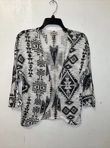 Free Kisses Open Cardigan Girls 16 White Black Southwest Geometric 3/4 Sleeve - Picture 1 of 7