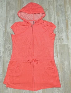 JUSTICE Swim Cover Up Girls Sz 20 Pink Terrycloth Dress Hooded Pockets EUC - Picture 1 of 4