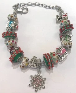 ❤️European CHARM BEADS CHRISTMAS BRACELET 🎄 Silver Plated Beads & Chain #7❤️ - Picture 1 of 3