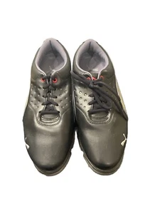 PUMA ECO Ortholite Golf Shoes Black Silver Quill Soft Spikes Men's Size 8 - Picture 1 of 10