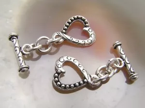 5 Bali Sterling Silver Fancy Heart Toggle Clasps #875 - Picture 1 of 1