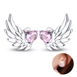 KUNSIR Stud Earrings for Women Trendy 925 Sterling Silver Angel Wings Earrings - Picture 1 of 6