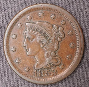 1853 Braided Hair Large Cent 1c cc2 - Picture 1 of 4