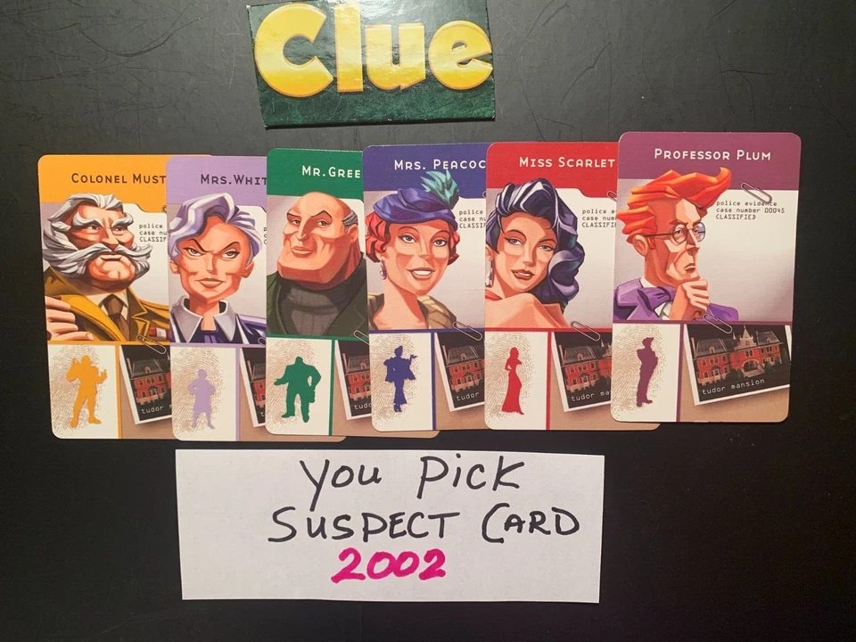 Clue 2002 Suspect Cards  YOU PICK  Game Replacement Card Hasbro - Image 1 of 2