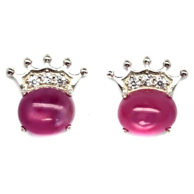 Pink Ruby & White  Zircon Earrings 925 Sterling Silver New - Image 1 of 3