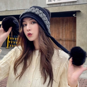 Lady Winter Woolen Hat Pom Pom Ball Warm Autumn Knitted Outdoor Bonnet Hats Cute - Picture 1 of 16