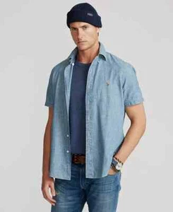 Polo Ralph Lauren Slim-Fit Chambray Shirt Men's XS Medium Indigo Short Sleeve - Picture 1 of 18