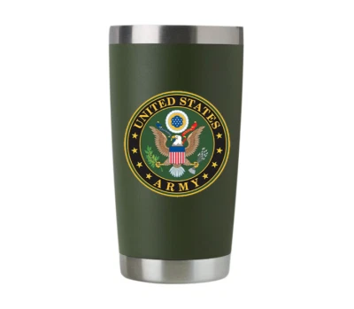 United States Army Seal 20 oz Insulated Tumbler Black Red Stainless Steel Olive - Image 1 of 4