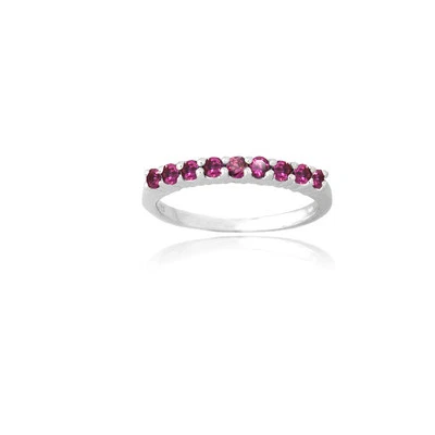 925 Silver Lab Created Ruby Semi-Eternity Band Ring Size 6 - Image 1 of 3