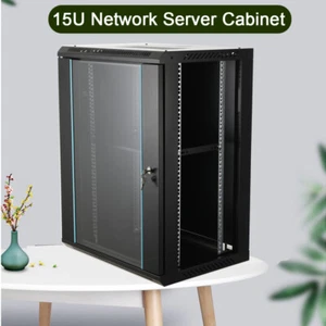 Rack server montaggio a parete 15U blocco armadio di rete dati contenitore IT porta vetro - Foto 1 di 12