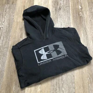 UNDER ARMOUR Graphic Logo Pullover Black Hooded Sweatshirt Hoodie Boy's Size XL - Picture 1 of 9