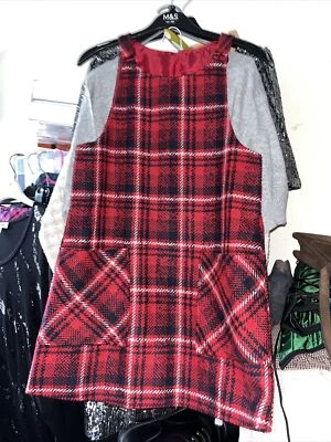 Vestido de frente rojo azul a cuadros para niñas, mezcla de lana, 12 años, bolsillos, sin mangas Foto 1 de 4