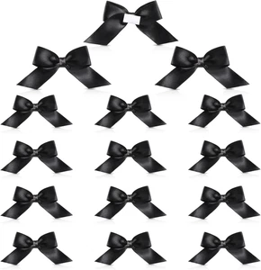 15 Pcs Self Adhesive Satin Bows Black Twist Tie Bows with Double-Sided Tape Prem - Picture 1 of 7