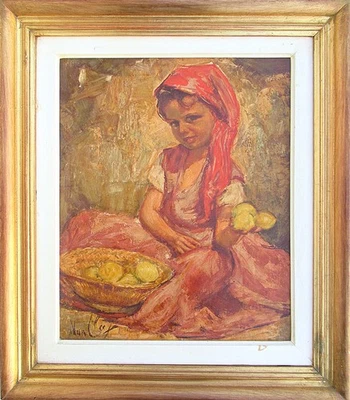 Ölgemälde von Robert van Cleef (1914 – 2006) Mädchen mit Zitronen signiert - Bild 1 von 4