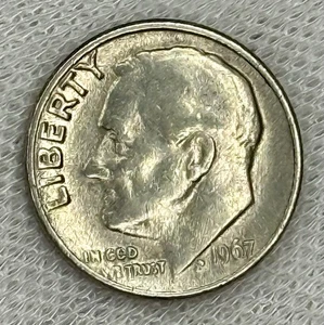 1967 No Mint Mark Circulated Roosevelt Dime - Picture 1 of 4