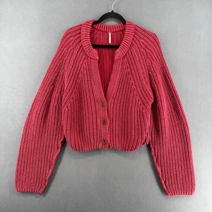 Cárdigan suéter Free People Sweet Nothing para mujer XL rojo grueso tejido recortado - Imagen 1 de 16