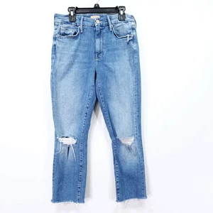 Mother Womens The Looker Ankle Fray Jeans 27 Stretch Mid Rise Distress Raw Hem - Picture 1 of 17