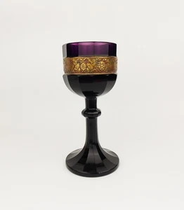 Antique 1920s MOSER Glass Goblet Oroplastic Dark Purple Amethyst Czechoslovakia - Picture 1 of 7