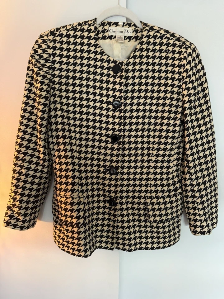 Blazer Christian Dior blanco y negro mezcla de lana chaqueta de colección pata de gallo talla 6 Foto 1 de 4