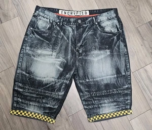 Encrypted Herren Jeans Shorts Gr. 42 Acid Wash Distressed 80er Grunge Hip Hop - Bild 1 von 7