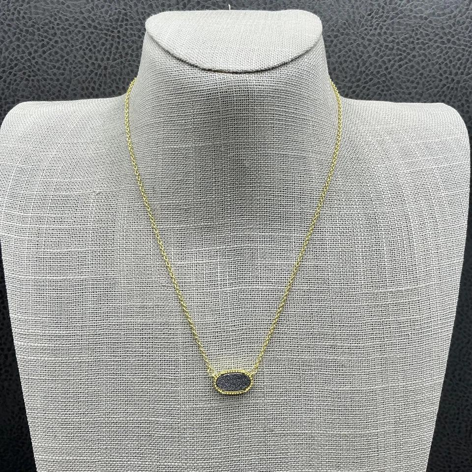 Collar Colgante Kendra Scott Elisa Negro Drusy Ovalado Tono Dorado Ajustable Para Mujer Foto 1 de 4