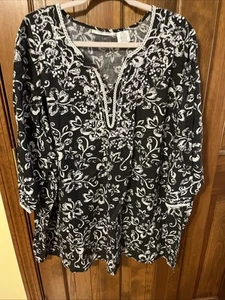 Chelse Studio Damengröße 2X Schwimmen Überziehen schwarz/weiß bestickt Blumenmuster (0199 - Bild 1 von 13