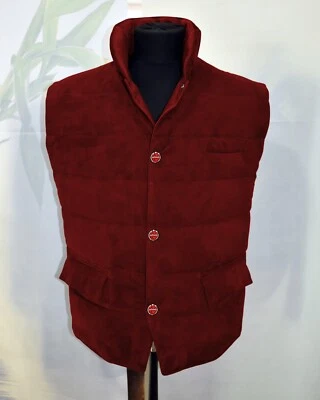 Kiton Men's Genuine Suede Red Leather Puffer Vest Waistcoat Gilet - Image 1 of 4