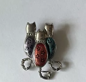 Vintage signierte Kenneth Cole KC Trio von Kätzchen Katzen Anstecknadel Brosche rot lila blau - Bild 1 von 5