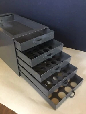 UNIQUE SMALL METAL 5 DRAWER PARTS CABINET -SPECIAL ROUND ORGANIZING STORAGE UNIT - Image 1 of 4