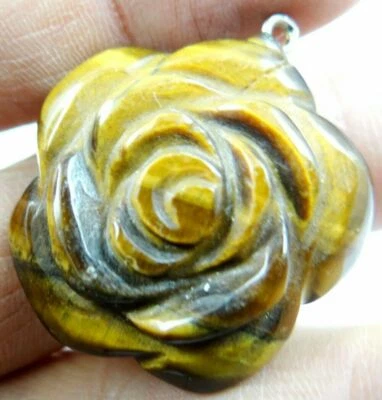 Collana donna fiore occhio di tigre GARANZIA pietra naturale argento 925 NUOVA - Immagine 1 di 4