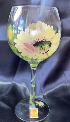 Globo de cristal pintado a mano Royal Darwbe copa de vino girasol firmado por artista Foto 1 de 4
