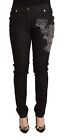 ROBERTA SCARPA Jeans Black Embroidered Mid Waist Skinny Denim s. IT48/US14/XXL