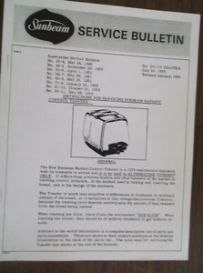 Tostadora T-35 Sunbeam Radiant Control Manual, esquemas, lista de piezas, desmontaje - Imagen 1 de 8