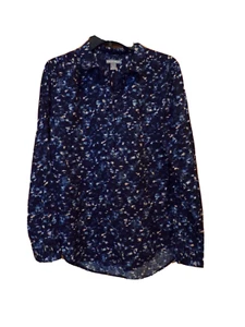 Navy Blue Abstract Pattern LS Dress Blouse~Woman's Size MEDIUM~NEW w/tags - Picture 1 of 2