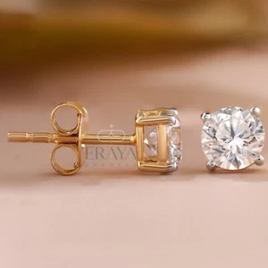 1.11 Ct Round Lab Grown Diamond Stud Solitaire Earrings 14k Gold IGI Certified - Picture 1 of 4