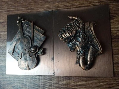 Hammered Copper Appearance Wall Art Musical Instruments Flowers Music Vintage 2 - Image 1 of 4