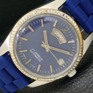 SWISS OMAX AUTOMATIC MENS DAY&DATE BLUE COLOR DIAL WATCH a433052-b - Picture 1 of 10