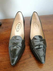 TOD'S - ESCARPINS FEMMES TALON - CUIR VERNI GRIS FONCÉ - POINTURE 37 - Imagen 1 de 10
