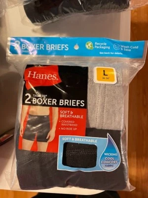 Hanes  Tagless Boxer Briefs men's - 2 Pack multiple sizes black and grey NEW - Image 1 of 2