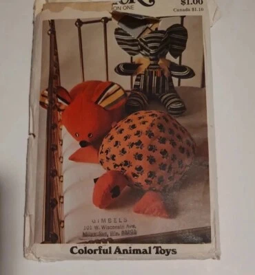 Vintage BUTTERICK Pattern 3419 STUFFED ANIMALS Elephant Mouse Turtle CUT - Image 1 of 2