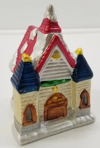 I) Miniature Merrybrite Porcelain Church Holiday Tealight Candle Decoration - Picture 1 of 7