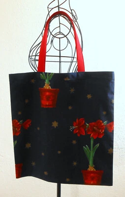 Stoff-Einkaufstasche "Amaryllis, Rot", Einkaufsbeutel, selbst genäht - Bild 1 von 2